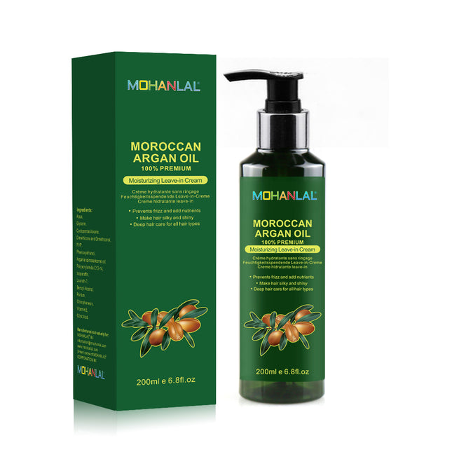 MOHANLAL® ARGANOLIE LEAVE-IN CREAM 200ML | hittebeschermende krulstyling, herstelt beschadigd haar zoals droog, geknoopt, gespleten, kroeshaar | alle haartypes
