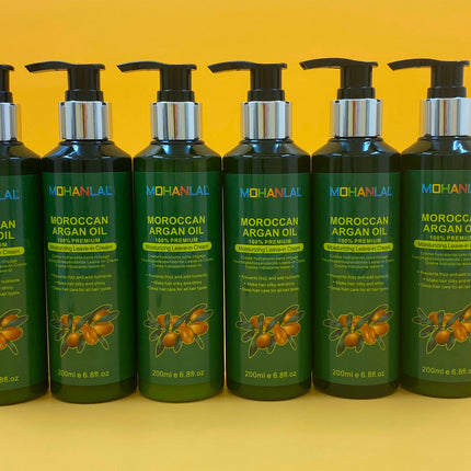 MOHANLAL® ARGANOLIE LEAVE-IN CREAM 200ML | hittebeschermende krulstyling, herstelt beschadigd haar zoals droog, geknoopt, gespleten, kroeshaar | alle haartypes